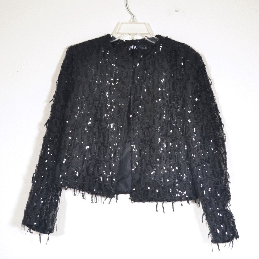 New Zara Sequin Fringe Jacket, Medium - image 4